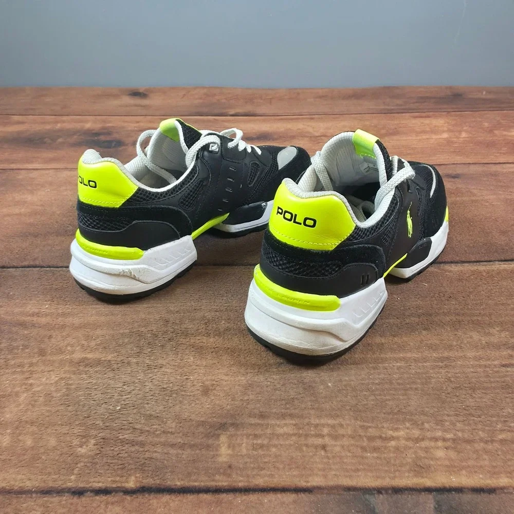 Polo Ralph Lauren JGR PP-SK-ATH Sneakers Mens 11 Black Neon Yellow Good Leather
